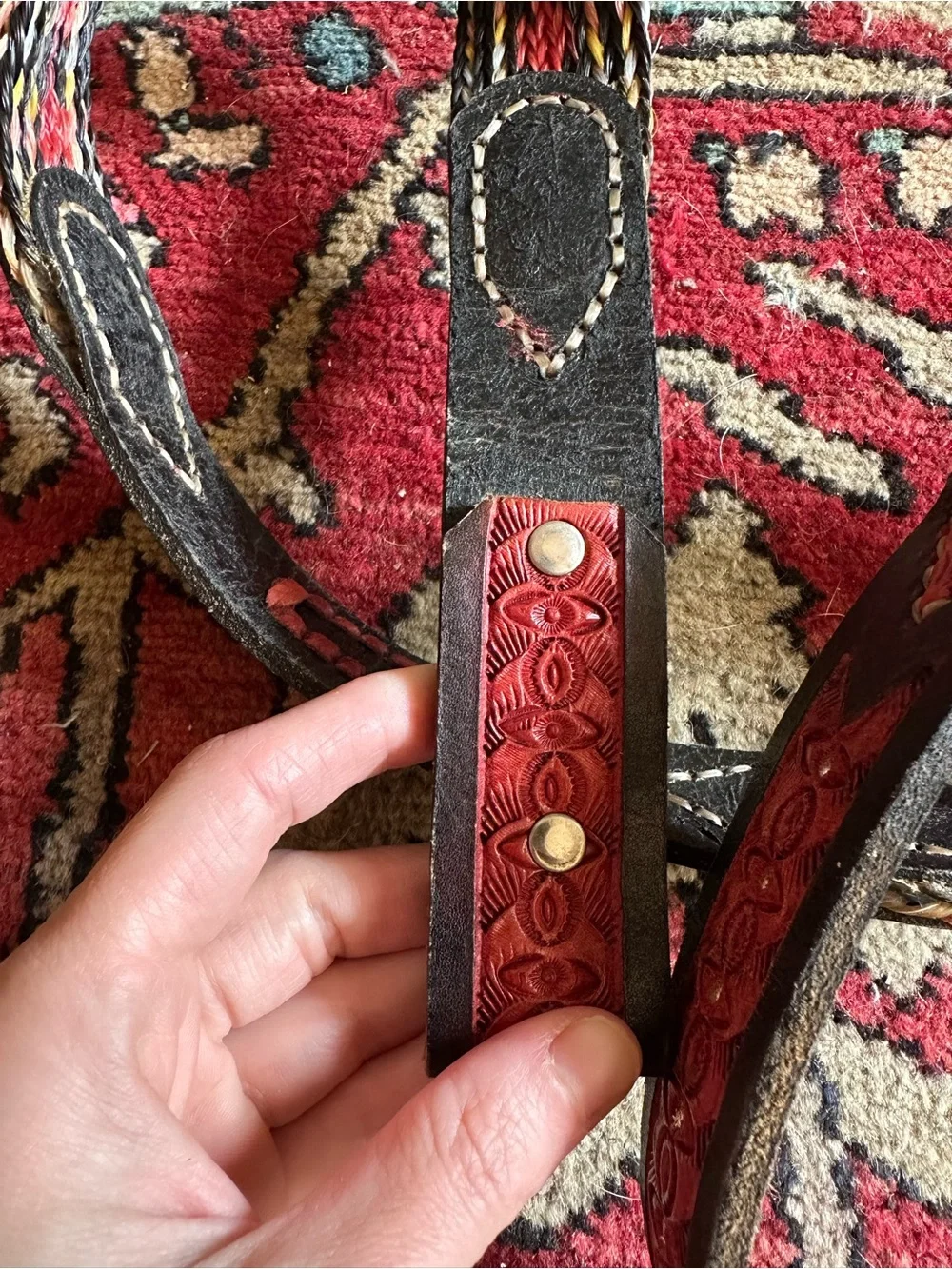 Vintage Woven Horsehair Leather Thunder Bird Accent Belt